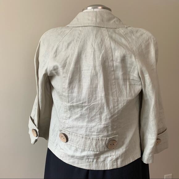 TRIBAL beige linen collared jacket blazer with large wooden buttons size 6 - Picture 3 of 7